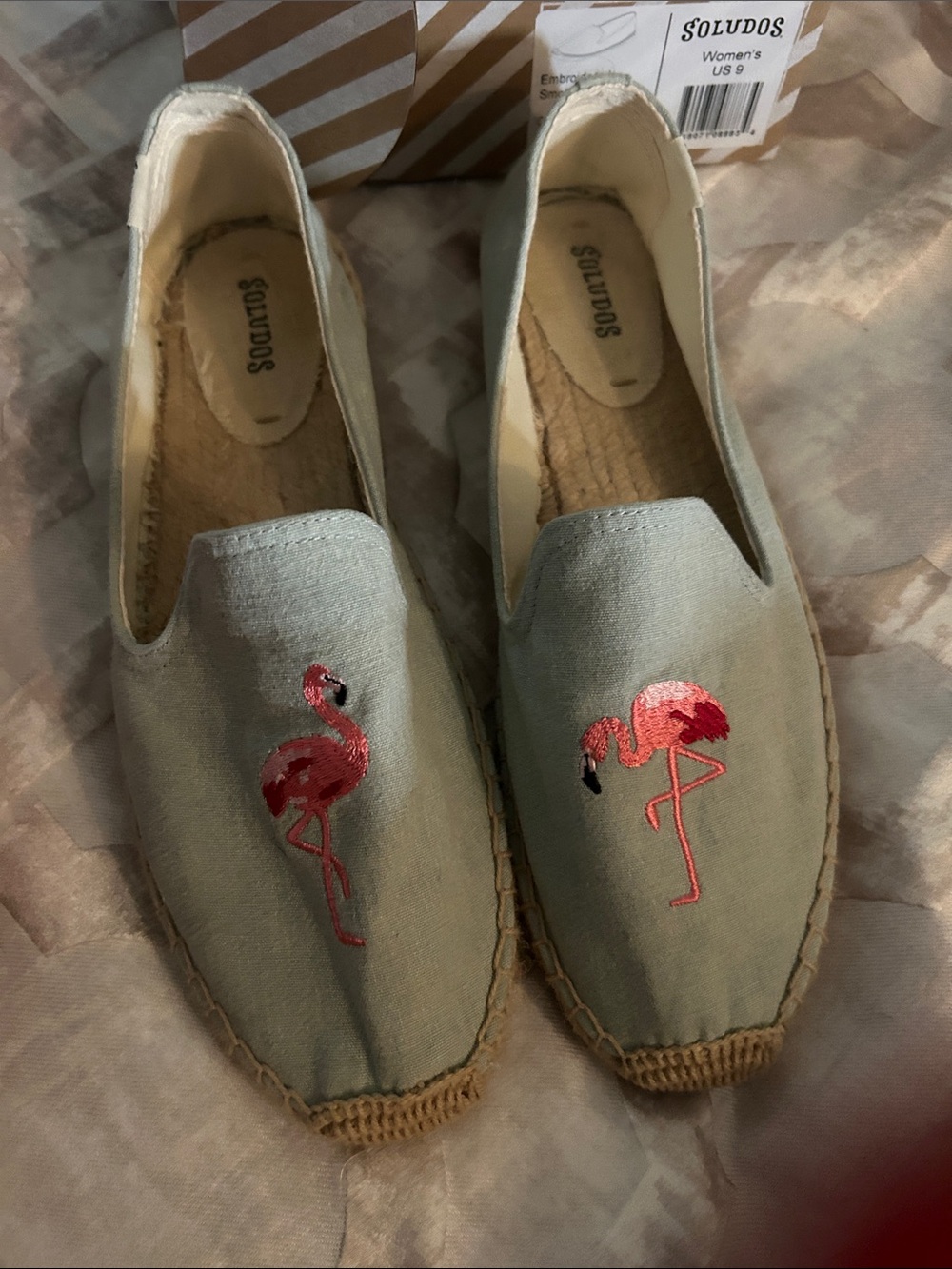 Soludos Sage Espadrilles with Pink Flamingo Embroidery